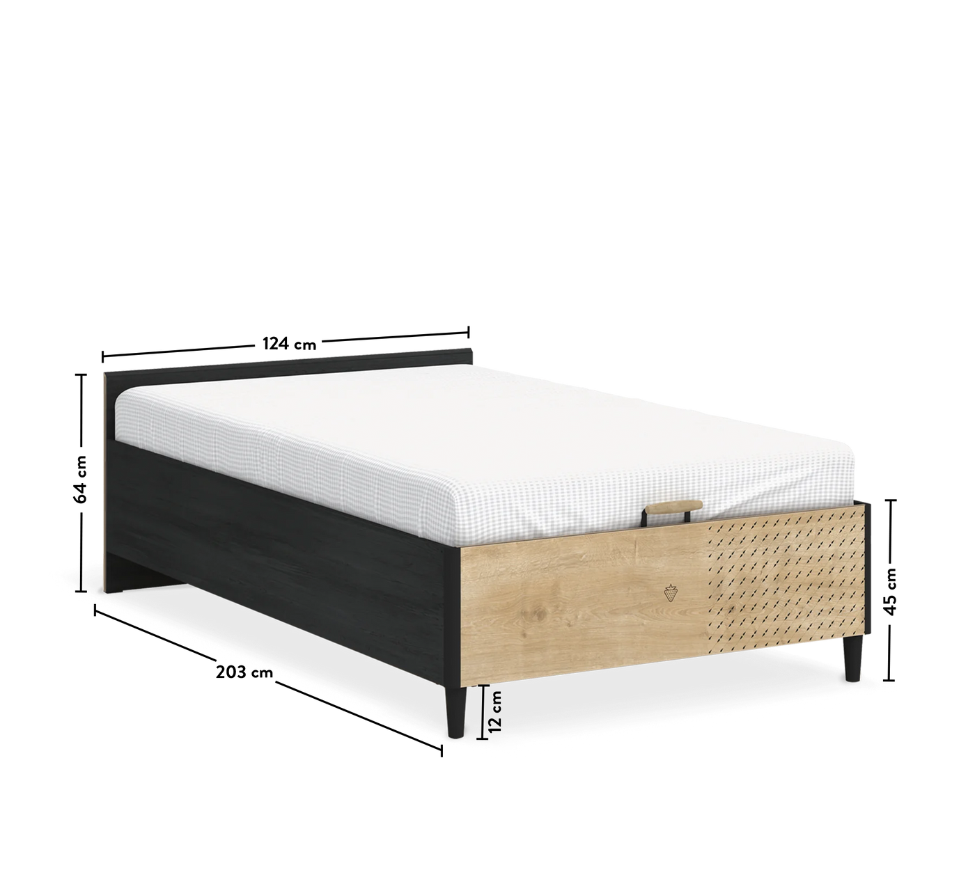 Black Bed With Base Without Headboard (120x200 cm)