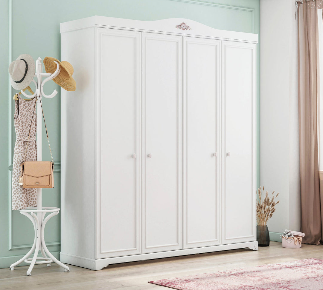 Rustic White 4 Doors Wardrobe – Cilek World