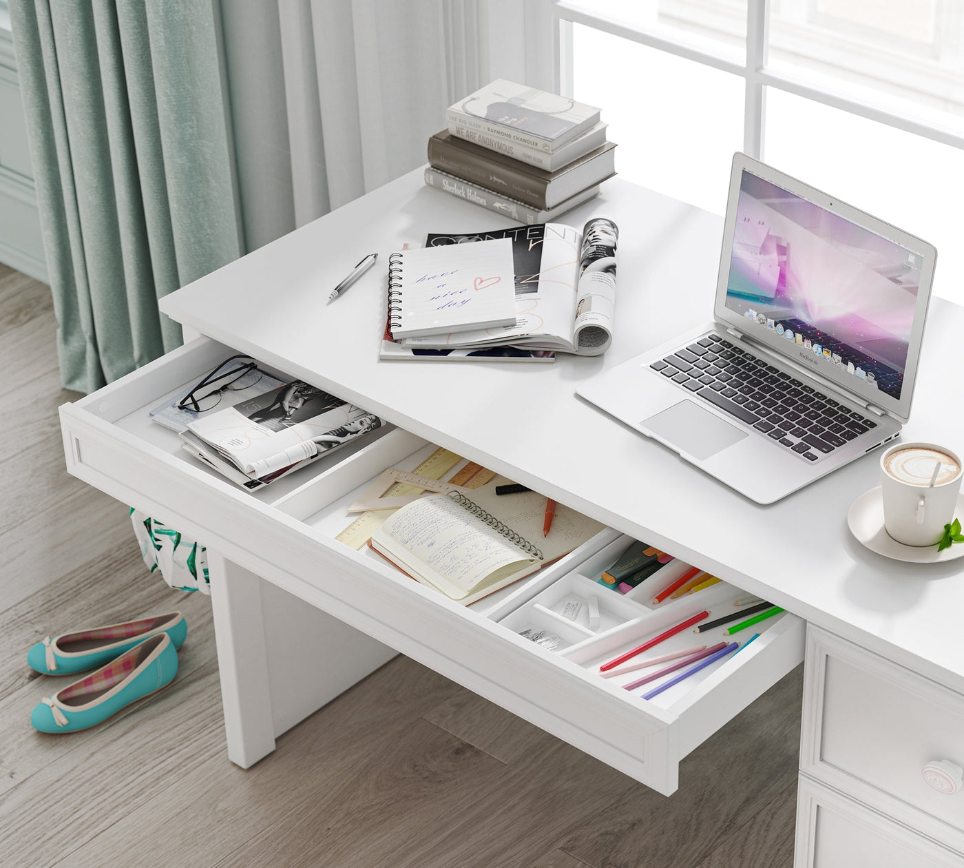 Rustic White Study Desk