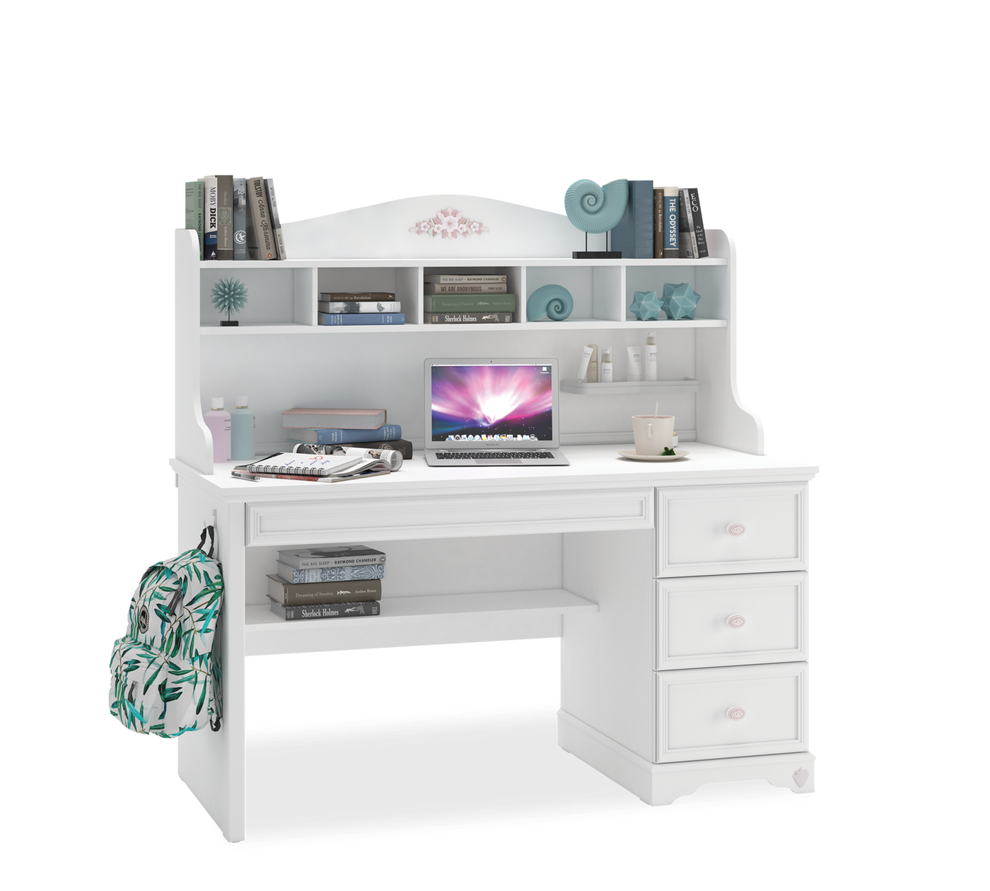 Rustic White Large Study Desk With Unit