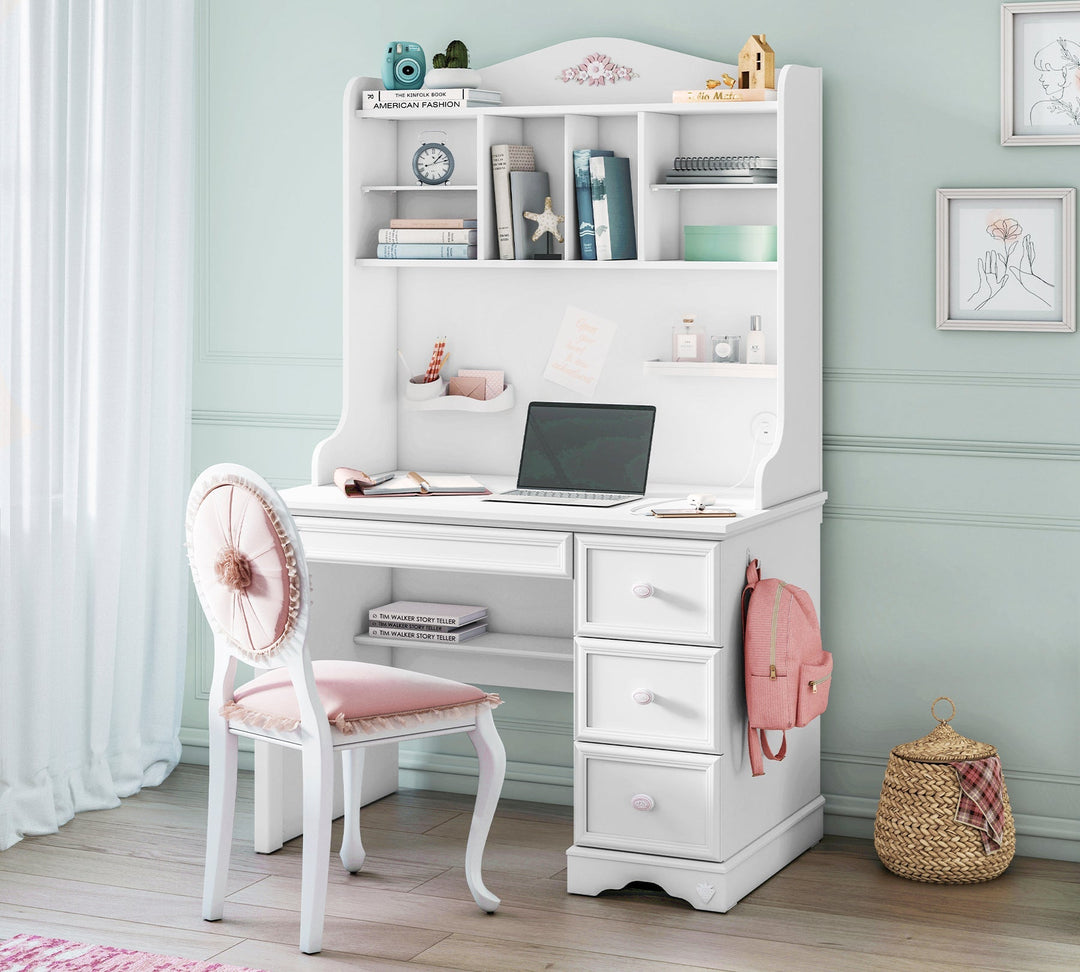 Rustic White Narrow Study Desk (With Unit) – Cilek World