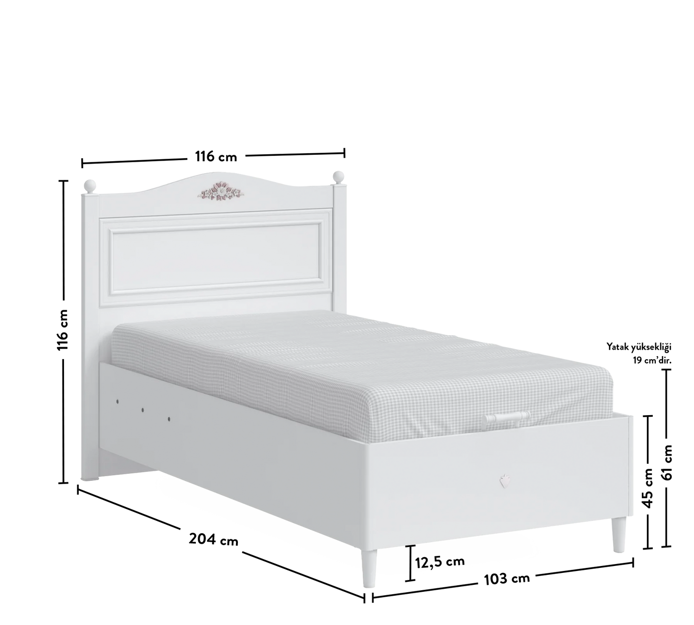 Rustic White سرير مع مخزن