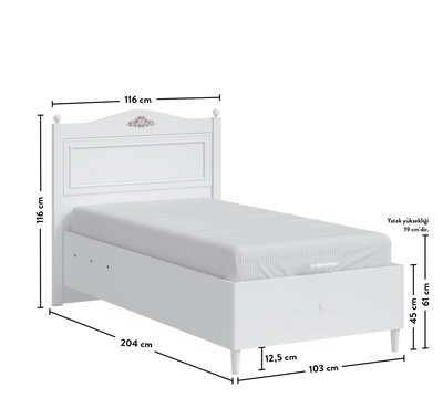 Rustic White سرير مع مخزن