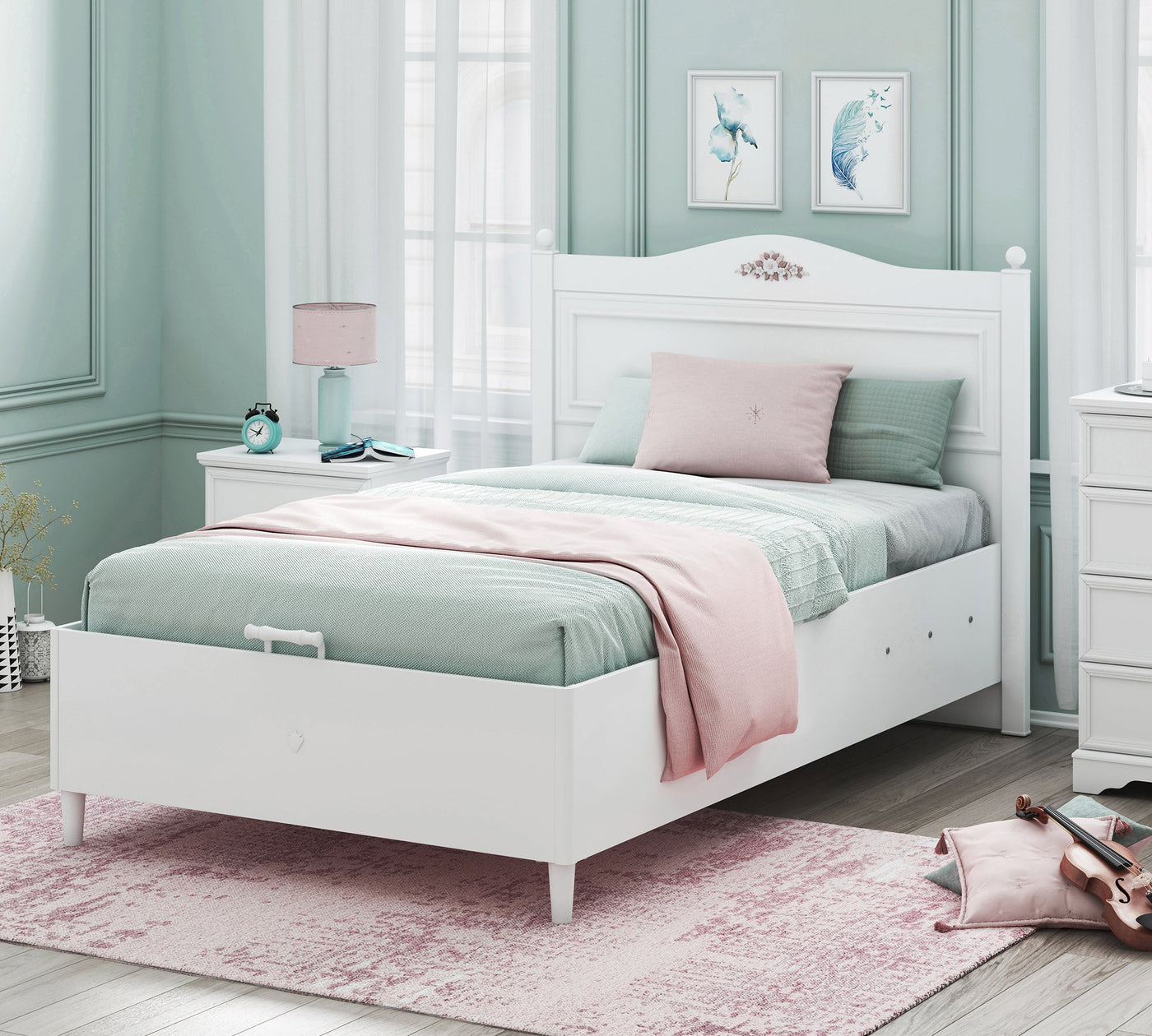 Rustic White Bed With Base