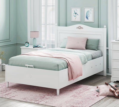Rustic White Bed With Base