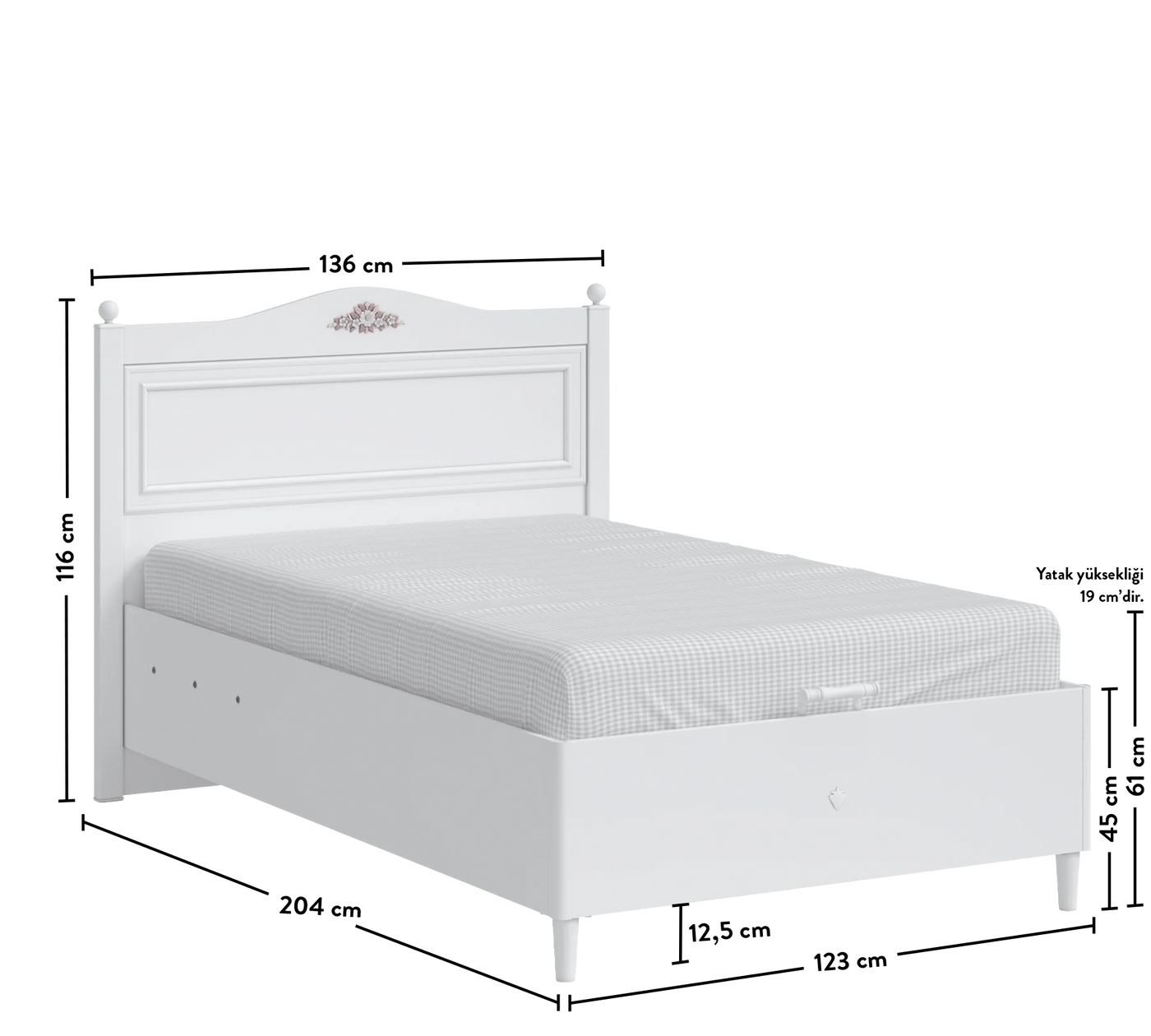 Rustic White Bed With Base