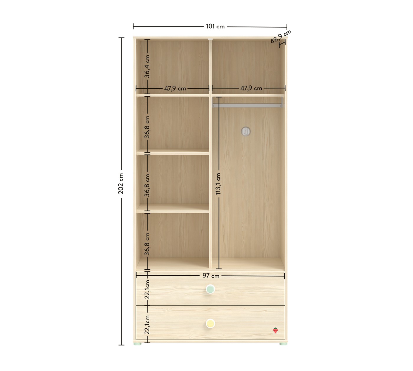 Montes Natural 2 Doors Wardrobe