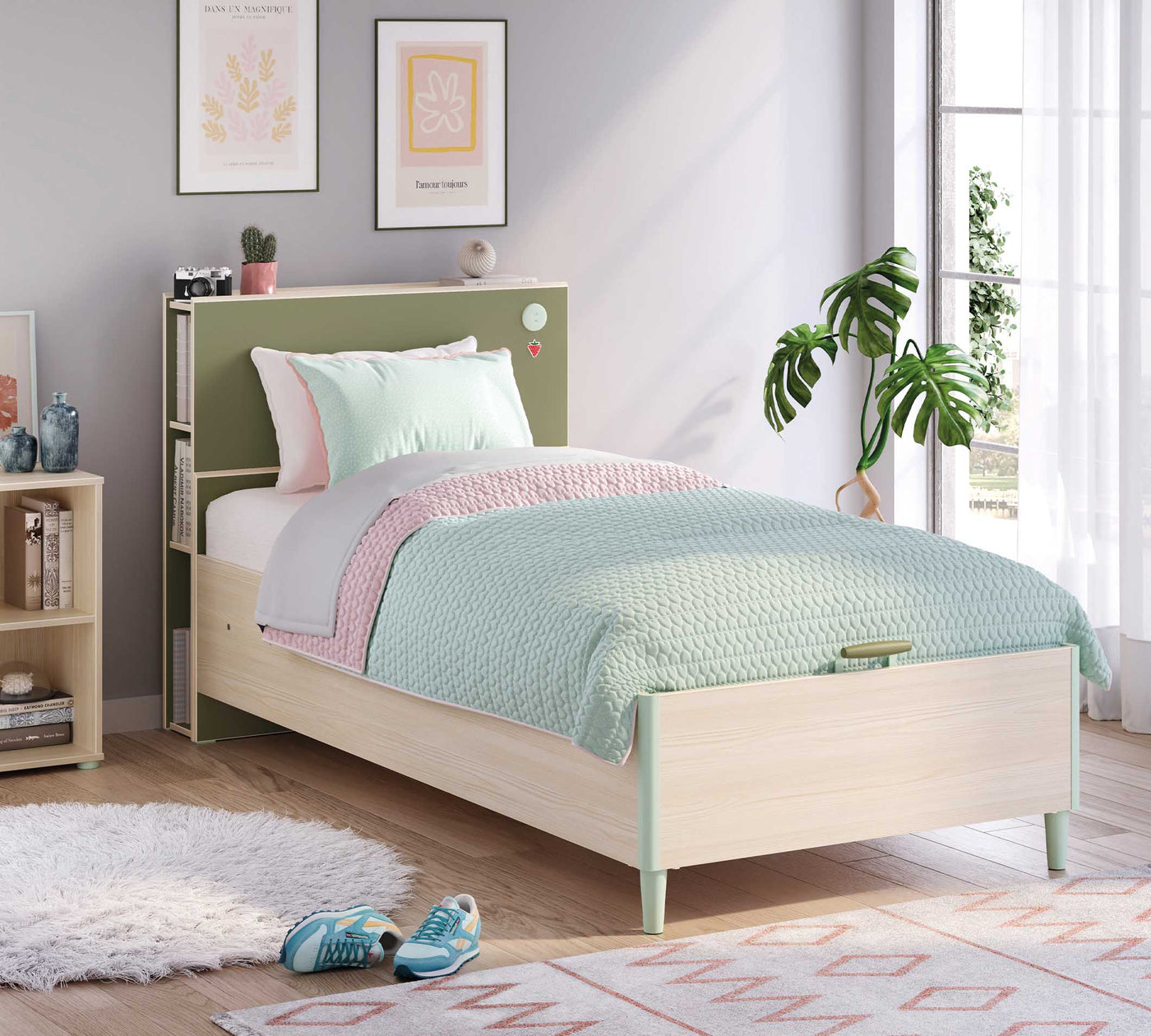 Montes Natural Bookshelf Headboard 120 cm