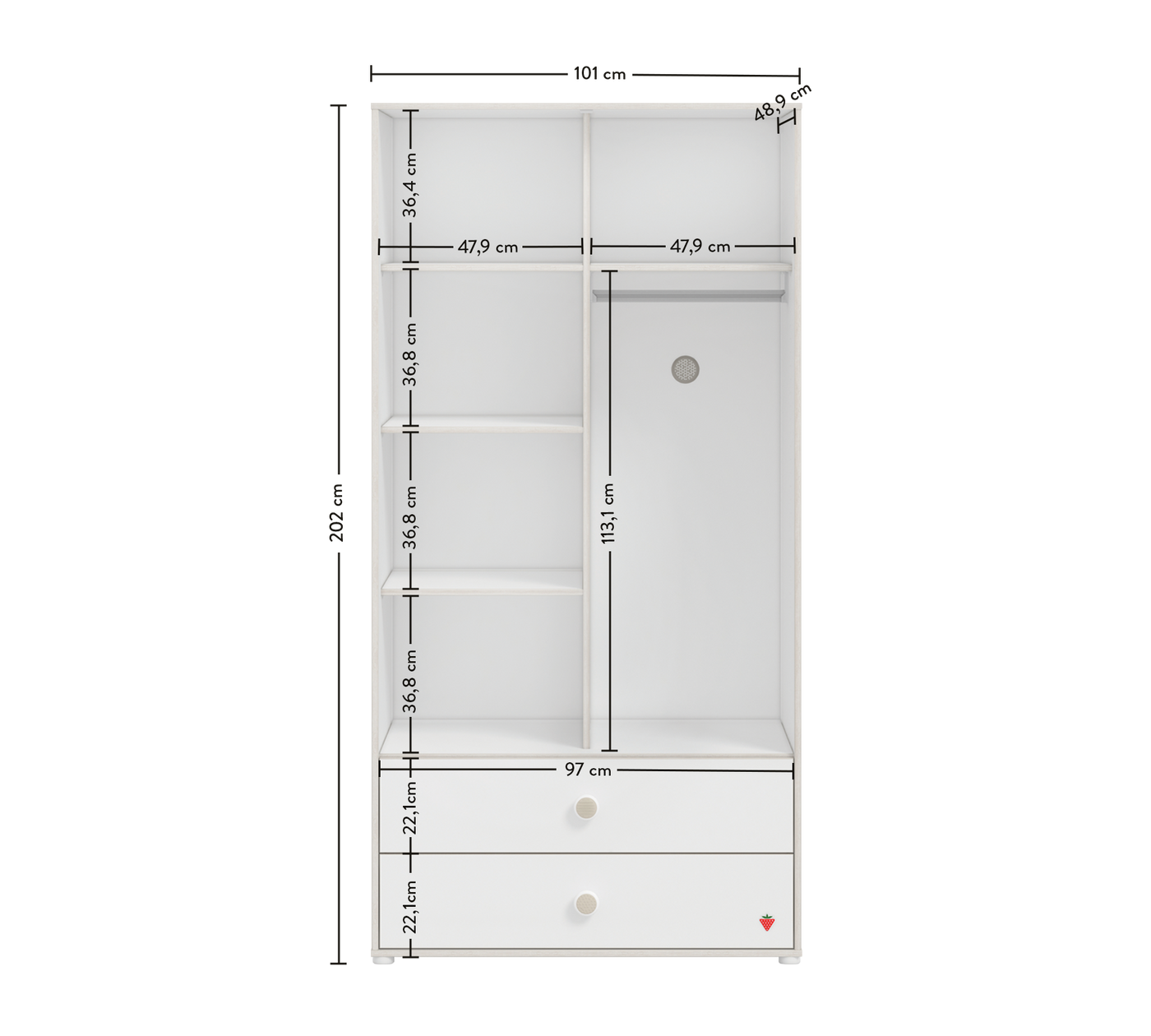 Montes White 2 Doors Wardrobe