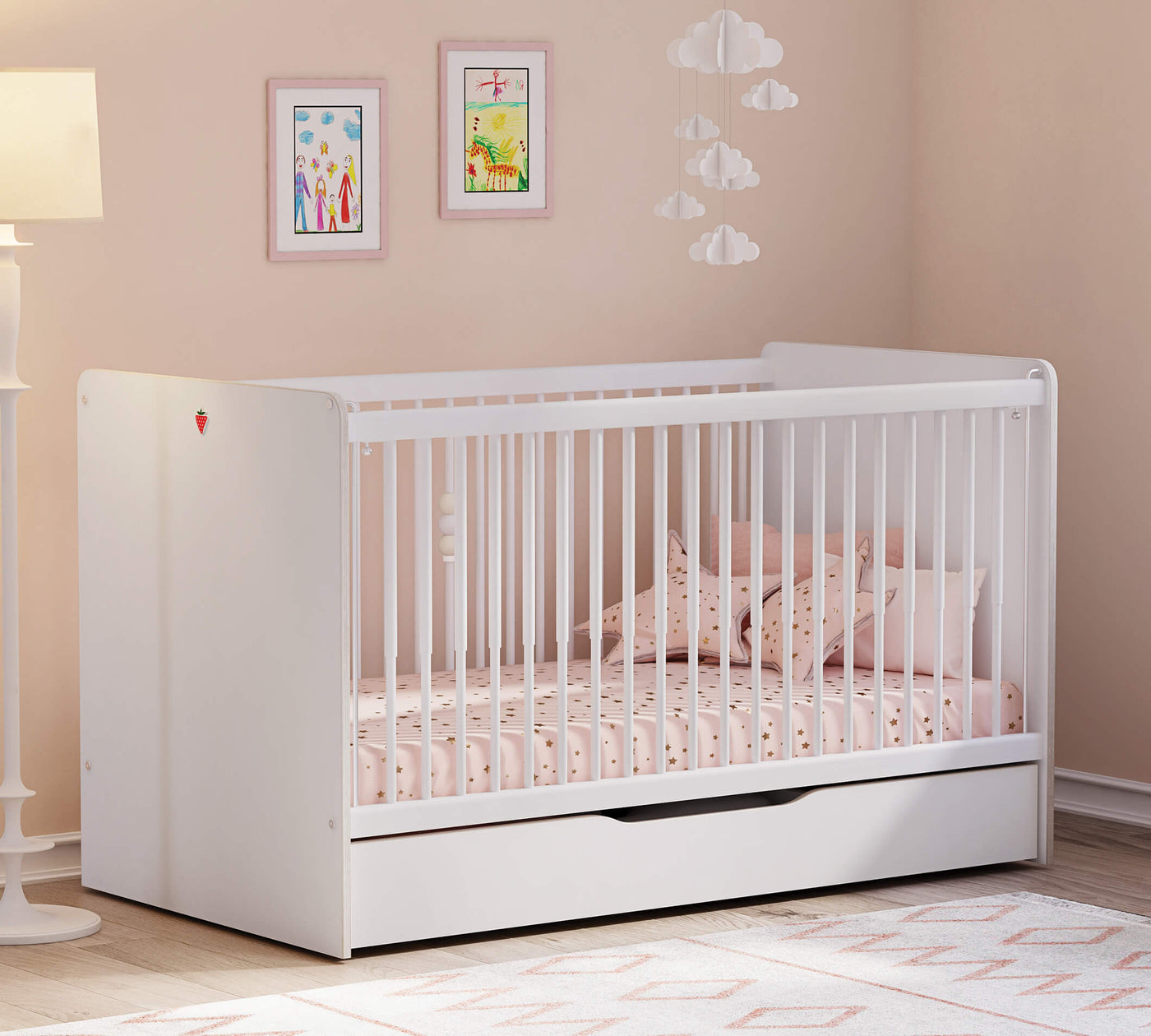 Montes White Lift Baby Bed (70x140 cm)