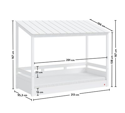 Montes White Bed With Wooden Roof