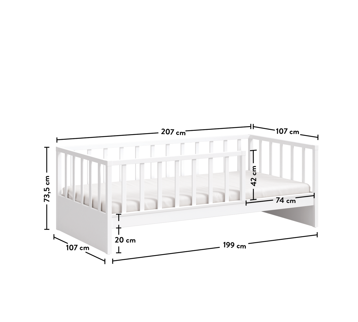 Montes White Alpha Bed Without Roof (100x200 cm)