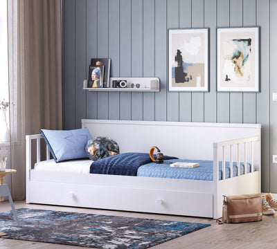 Daybed Bed Without Roof-Montes White (With Pull-out Bed)(100x200 cm)