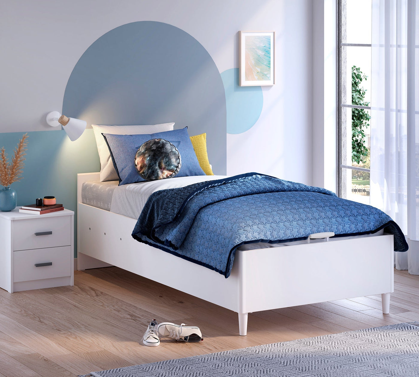 Montes White Headless Bed With Base (120x200 cm)