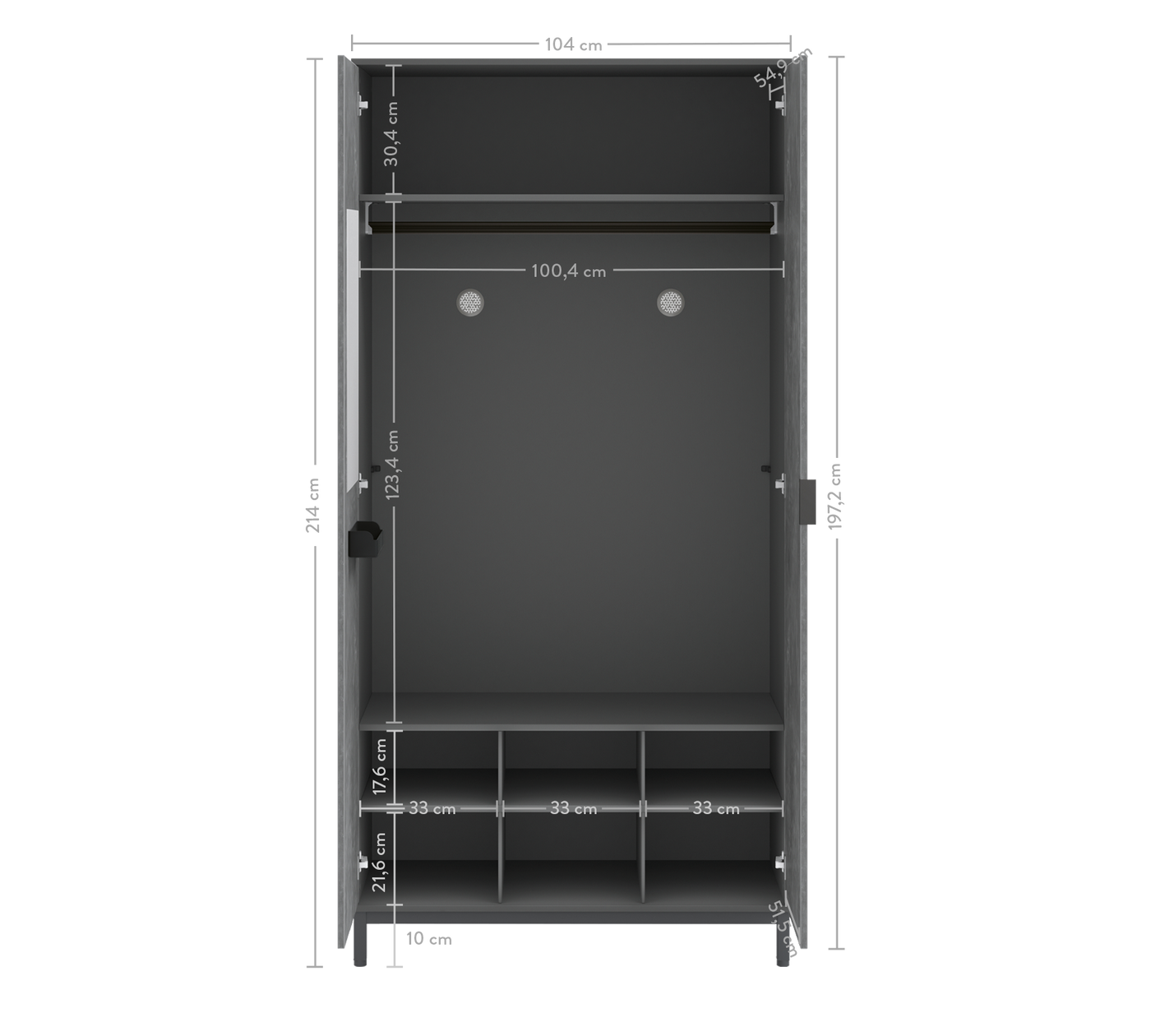 Space Gray Kleiderschrank mit 2 Türen