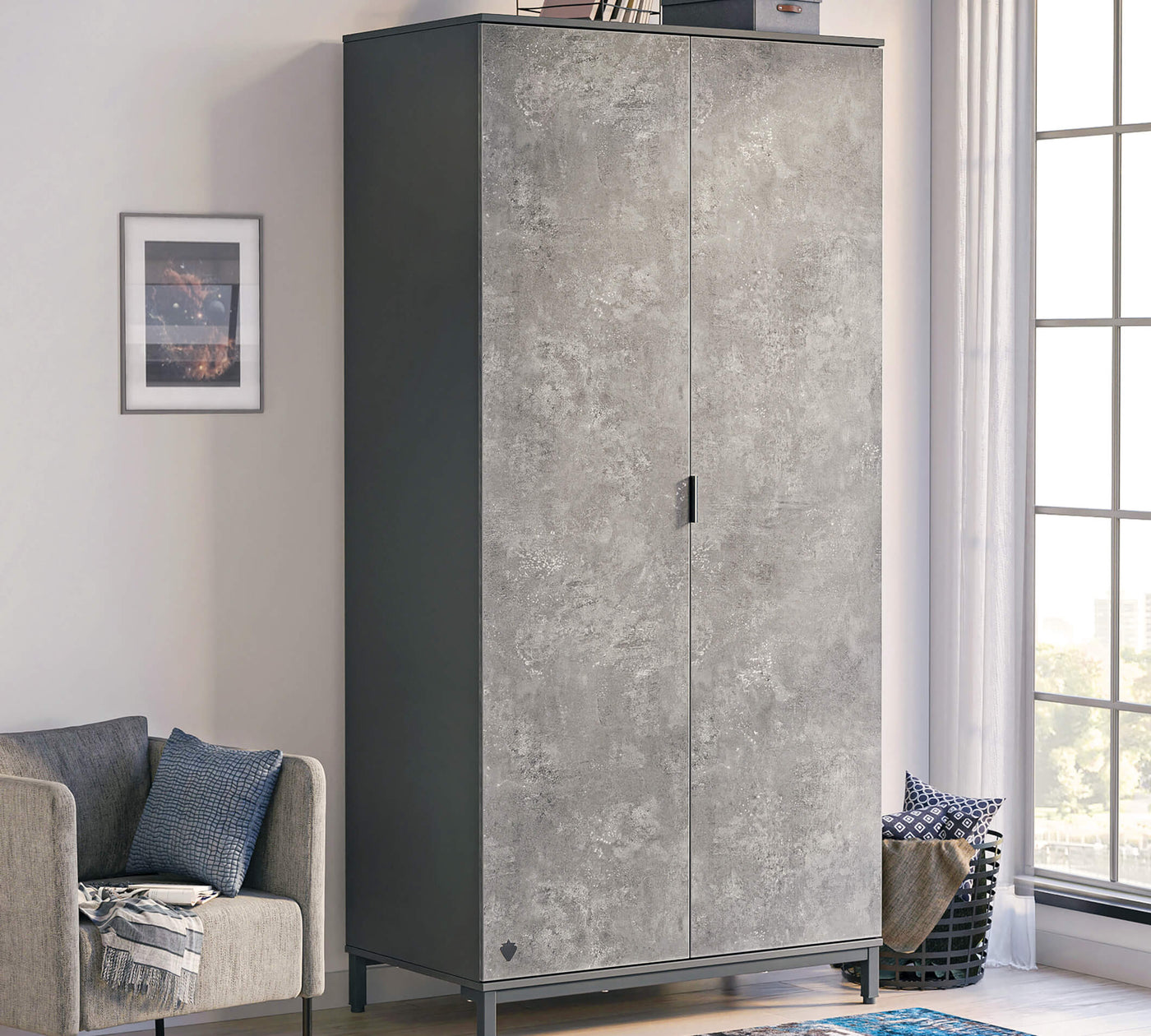 Space Gray 2 Doors Wardrobe