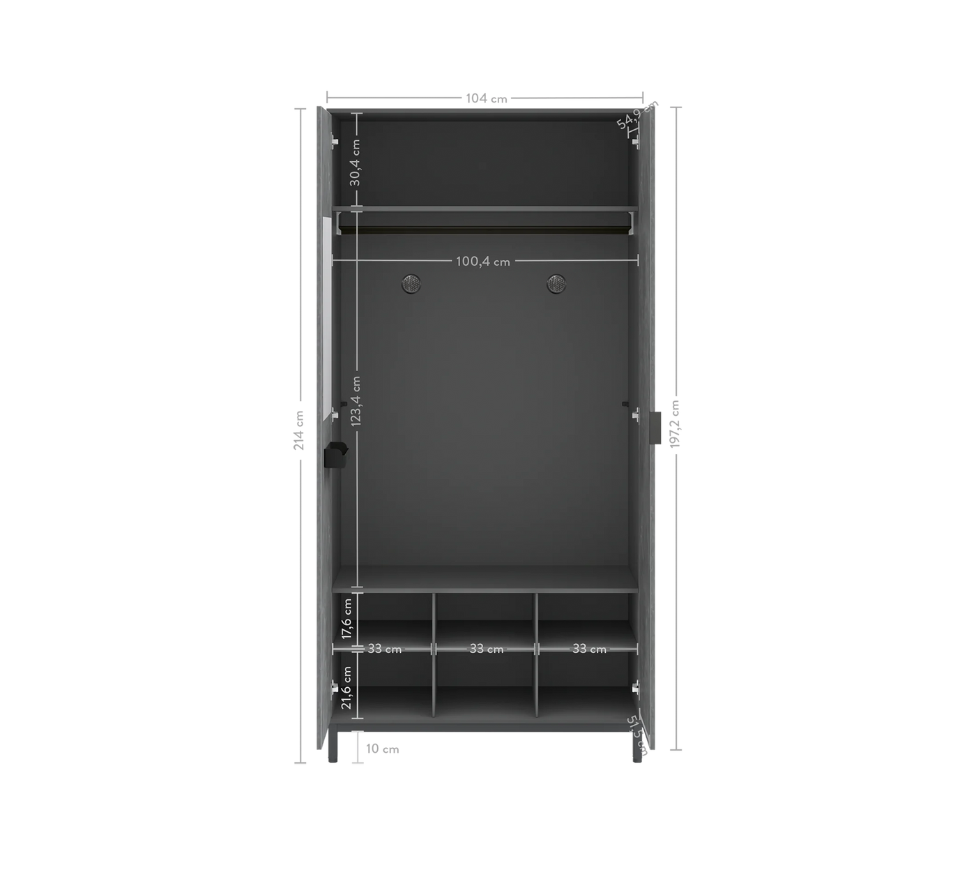 Space Gray 2 Doors Wardrobe