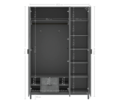 Space Gray Kleiderschrank mit 3 Türen