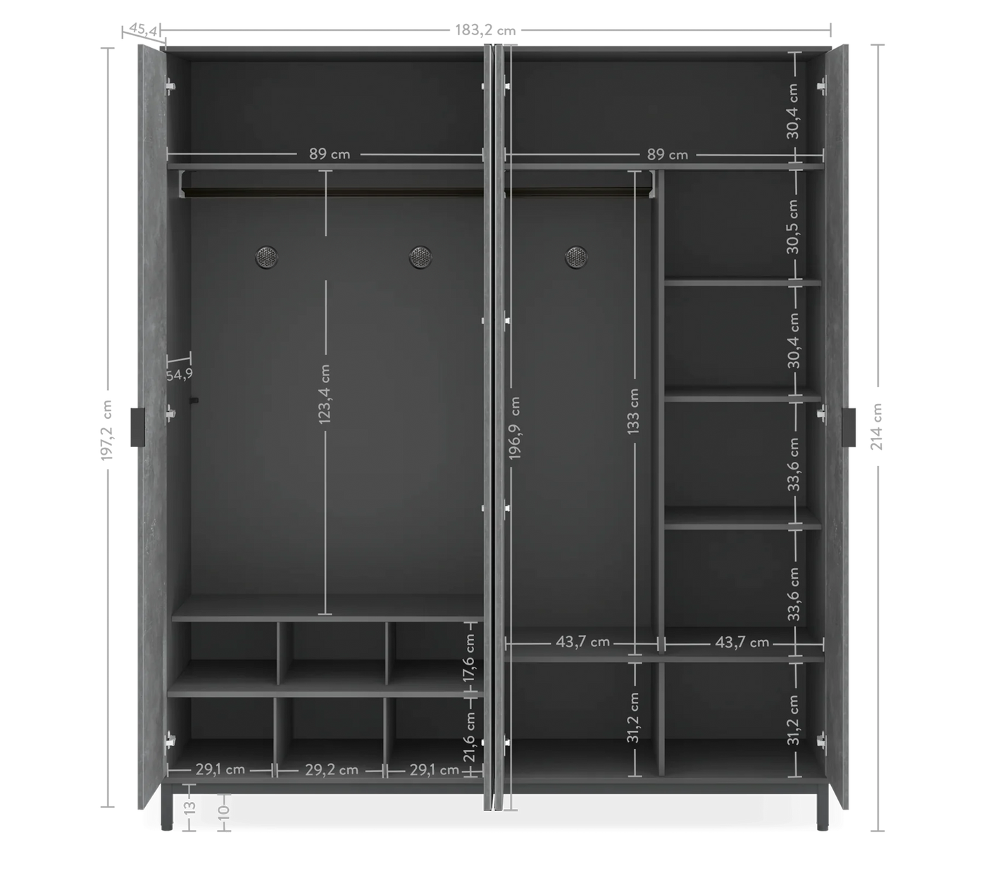 Space Gray خزانة ب 4 أبواب