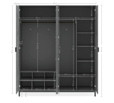 Space Gray 4 Doors Wardrobe