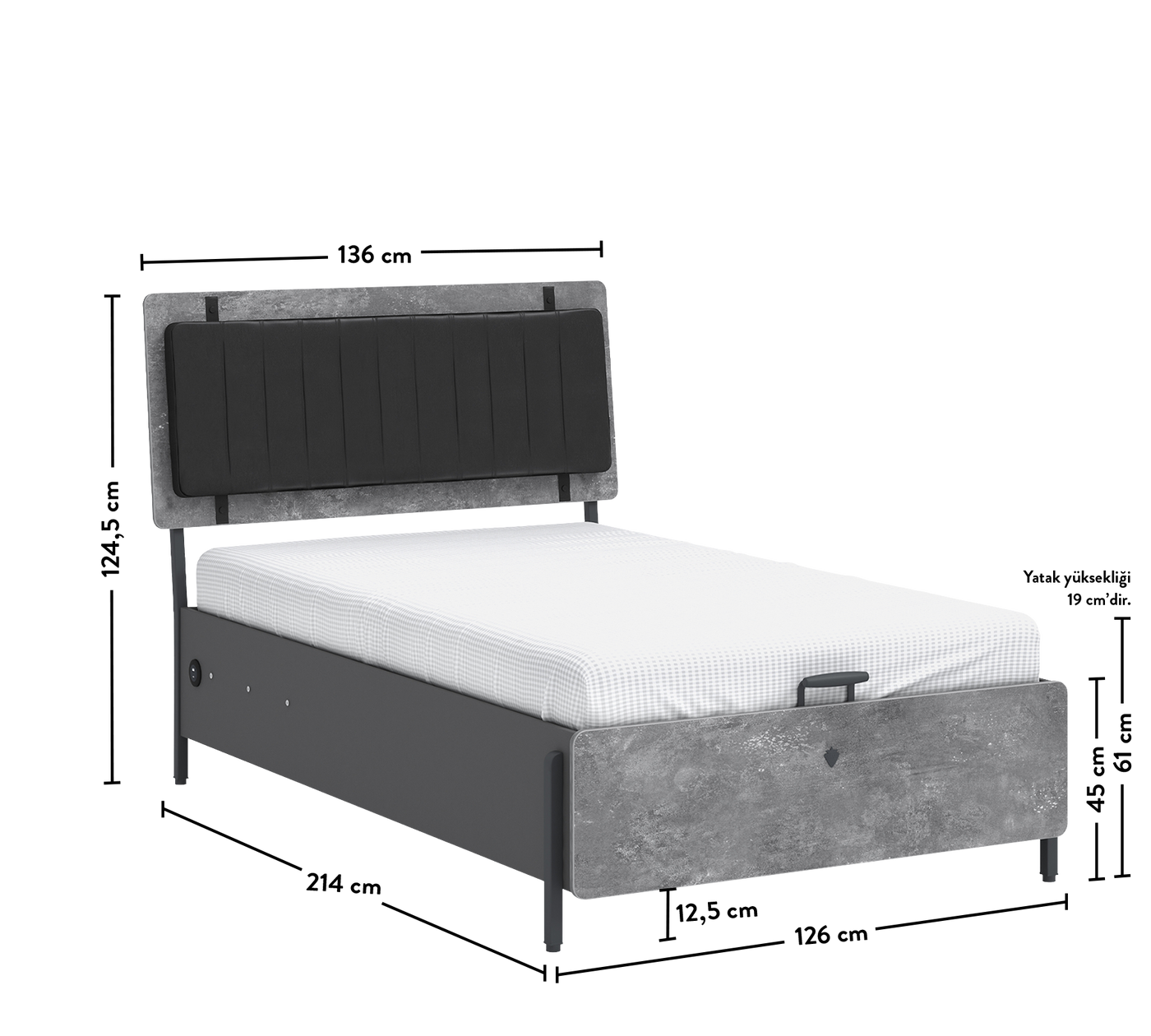 Space Gray Bed With Base