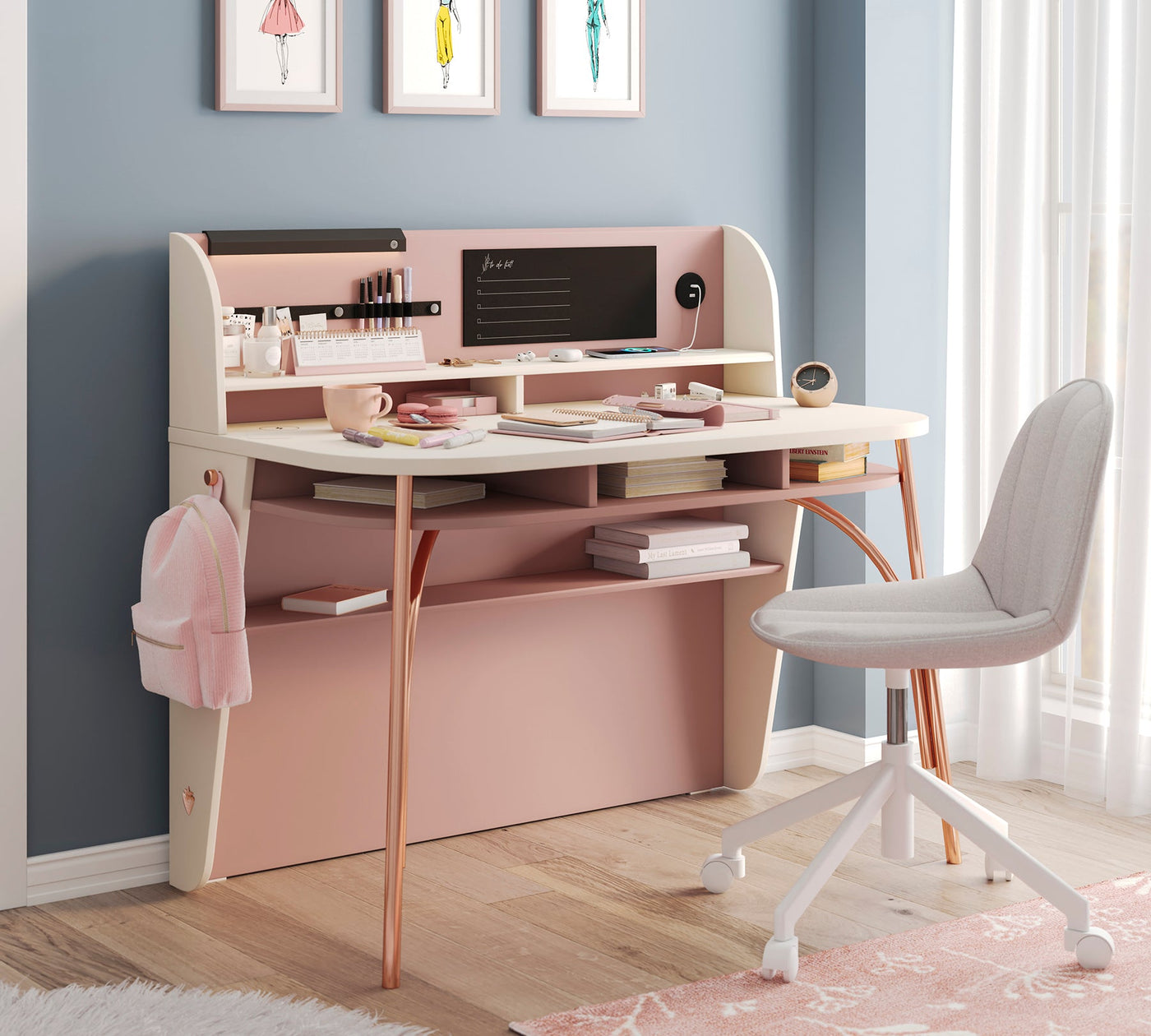 Elegance Metal Legged Study Desk (With Study Unit)