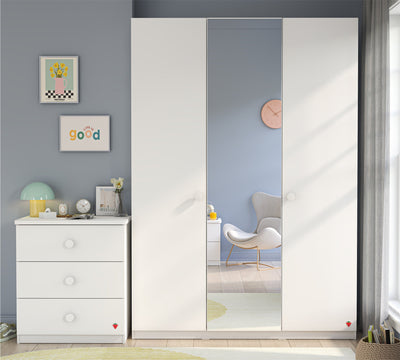 Varia White 3 Doors Wardrobe With Mirror