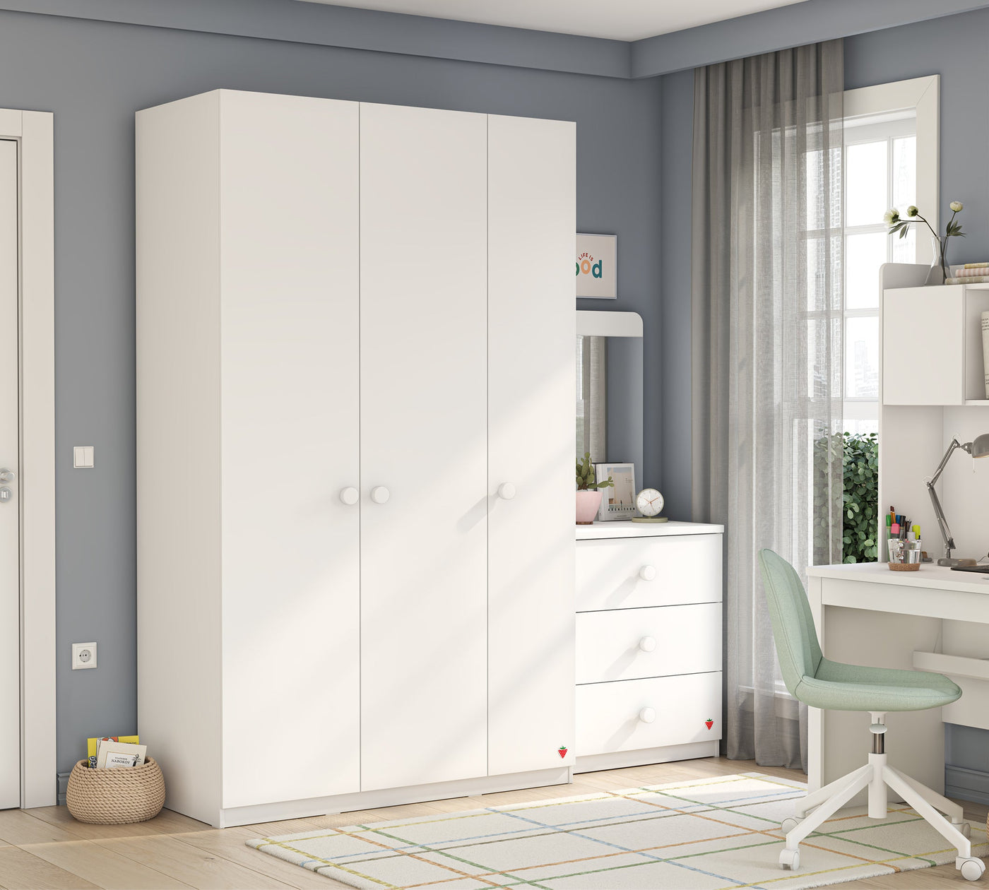 Varia White 3 Doors Line Wardrobe