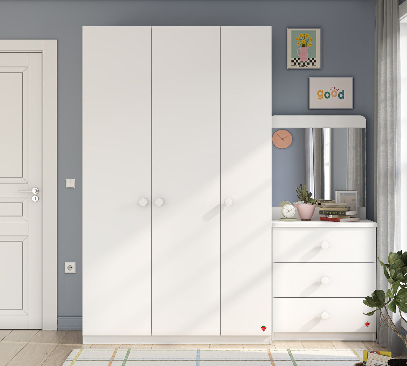Varia White 3 Doors Line Wardrobe