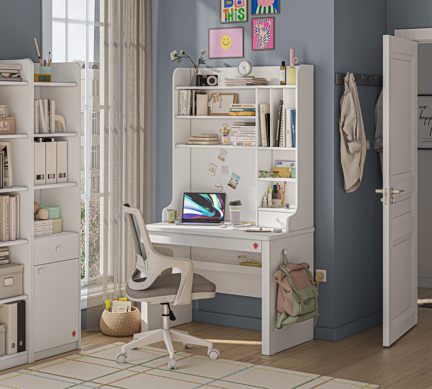 Varia White Small Study Desk (With Tall Study Unit)