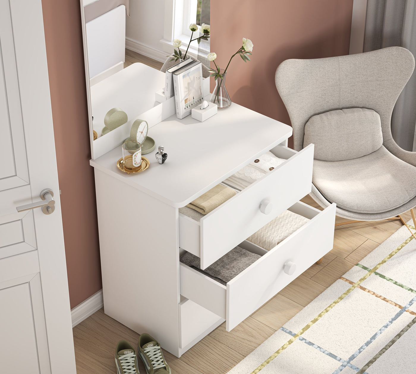 mirror for dresser white Batista Jewelry Cheval Mirror with Drawers White main image 1