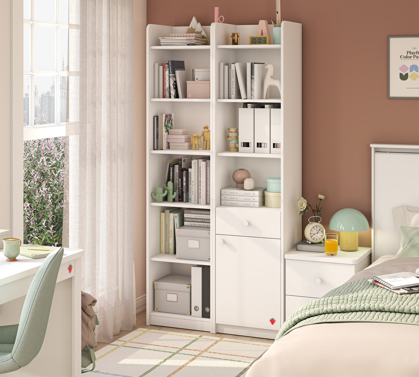 Varia White Bookcase With Drawer