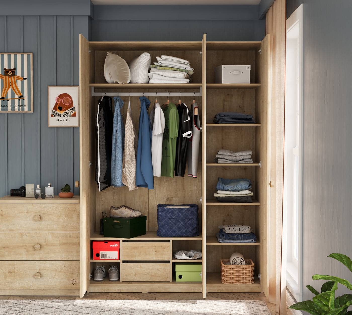 Mocha 3 Kapılı مرآةlı Dolap