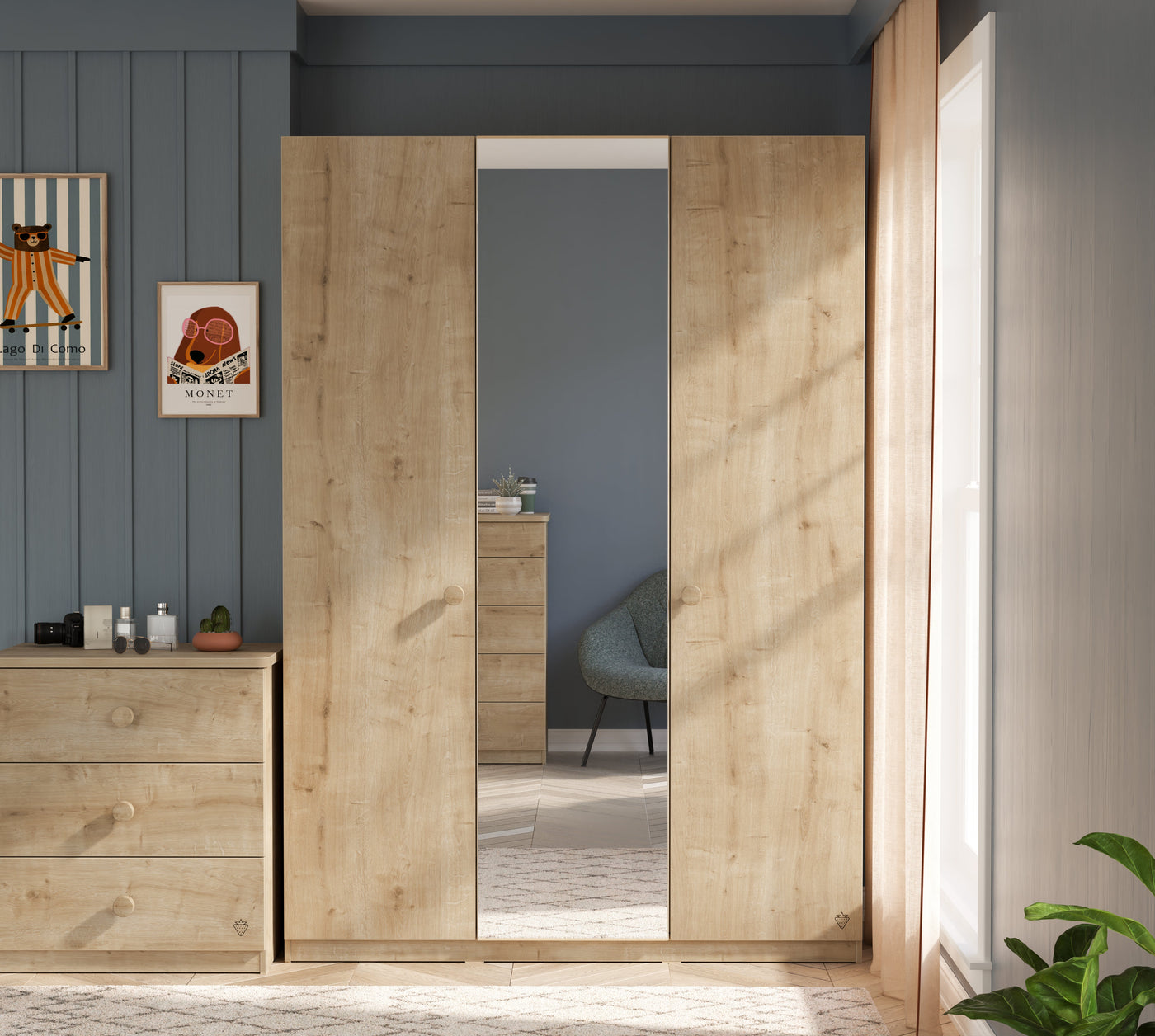 Mocha 3 Kapılı مرآةlı Dolap