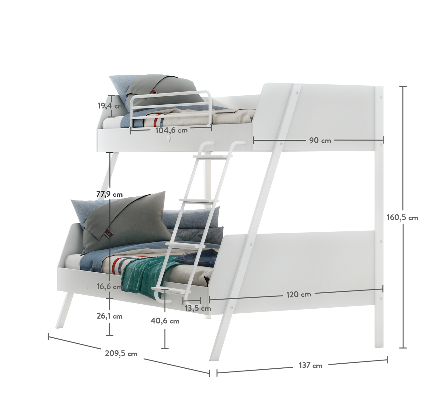 Large Bunk Bed White (90x200-120x200 cm)