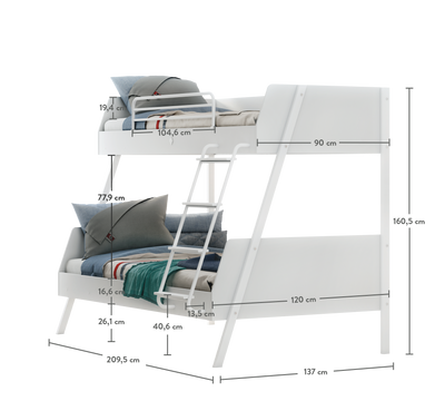 Large Bunk Bed White (90x200-120x200 cm)